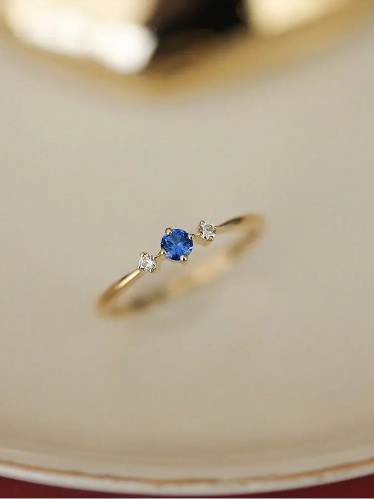 خاتم من الفضة الإسترليني عيار 925 بسيط كلاسيكي أزرق ثلاثة الزركون للنساء مجوهرات الخطوبة والزفاف الفاخرة عالية الجودة #5