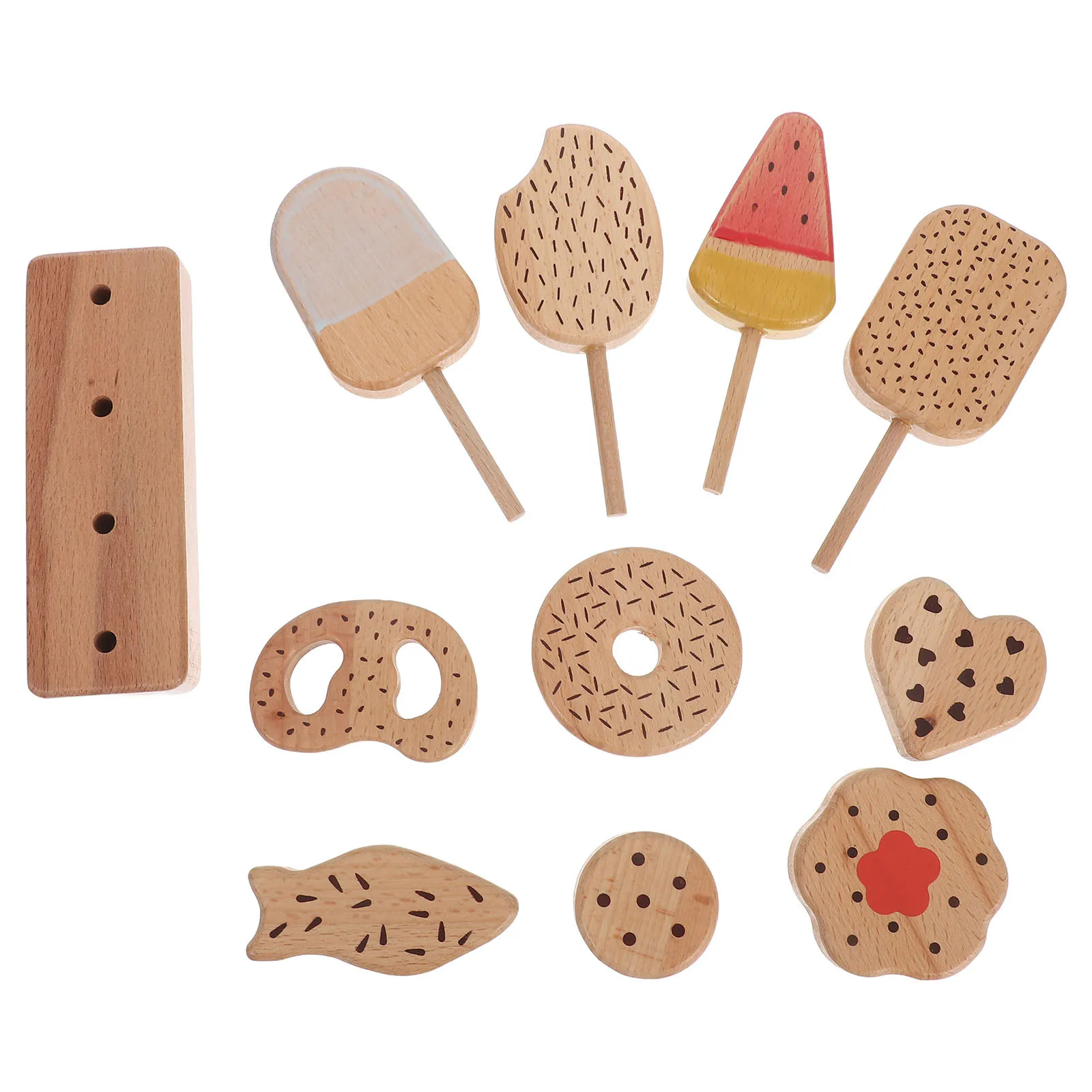 

1Set Pretend Food Play Kitchen Set Realistic Wooden Ice Cream and Donut Models for Kids Role Interaction Safe Smooth