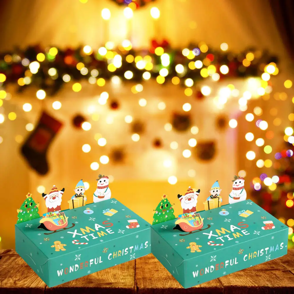 10pcs Cartoon Christmas Kraft Paper Candy Gift Box Kids Favor Cookie Box 2024 Christmas Party Decoration Xmas Navidad New Year