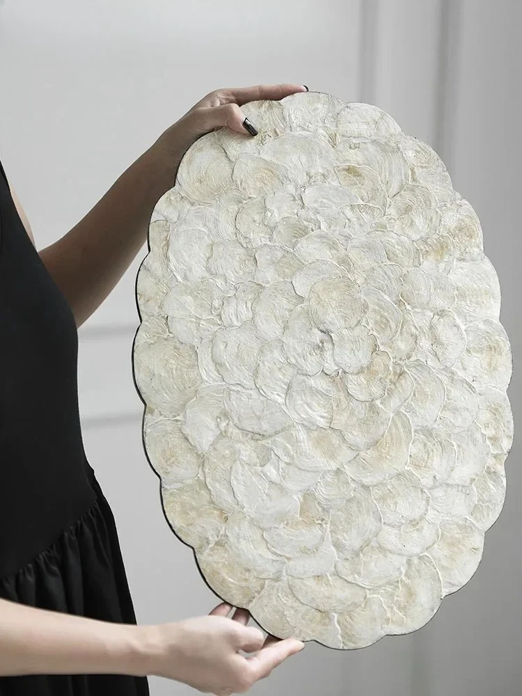 light-luxury-natural-shell-tray-dining-table-insulating-mat-desktop-organizer-flower-trimmed-decorative-placemats