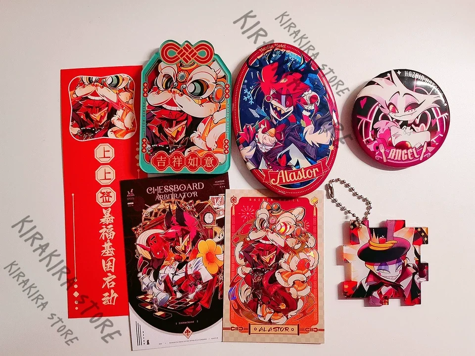 

Hazbin Hotel Alastor Vox Cosplay Fangoods Circular Double Flash Emblem Pins Breastpin Ornaments Coloured Paper Shikishi Postcard
