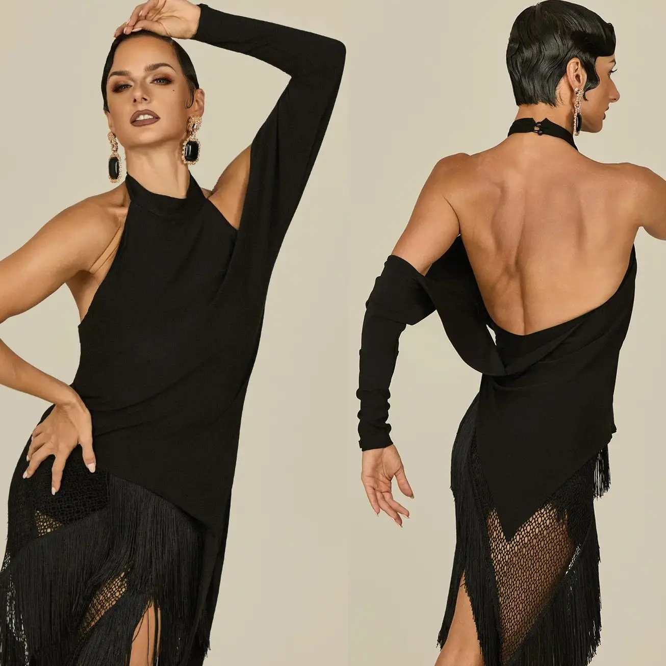 2025 أزياء الرقص اللاتينية للنساء معلقة الرقبة عارية الذراعين أعلى تشاتشا تانجو السامبا الرقص السامبا ممارسة ملابس تدريب DQL12364 #1