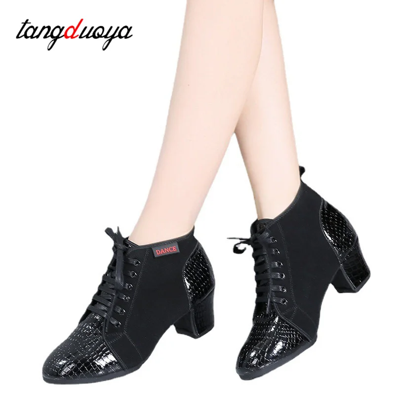 

Ladies high top dance sneakers boots modern dance shoes women closed toe square heels 3.5/5cm rubber soles latin dance shoes