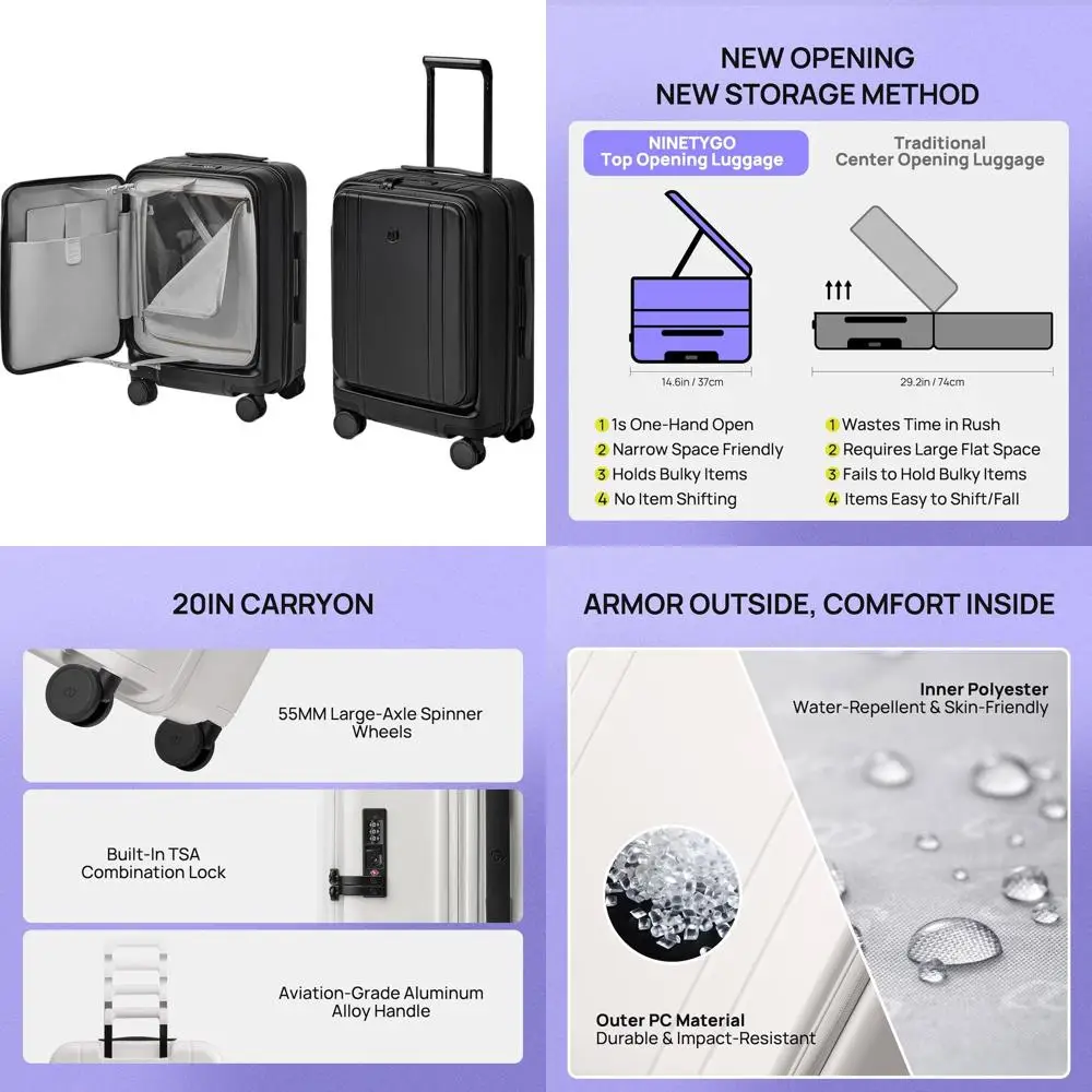 20 Inch Expandable Hard Shell Carry-On Suitcase with TSA Lock and 360° Spinner Wheels (Black)