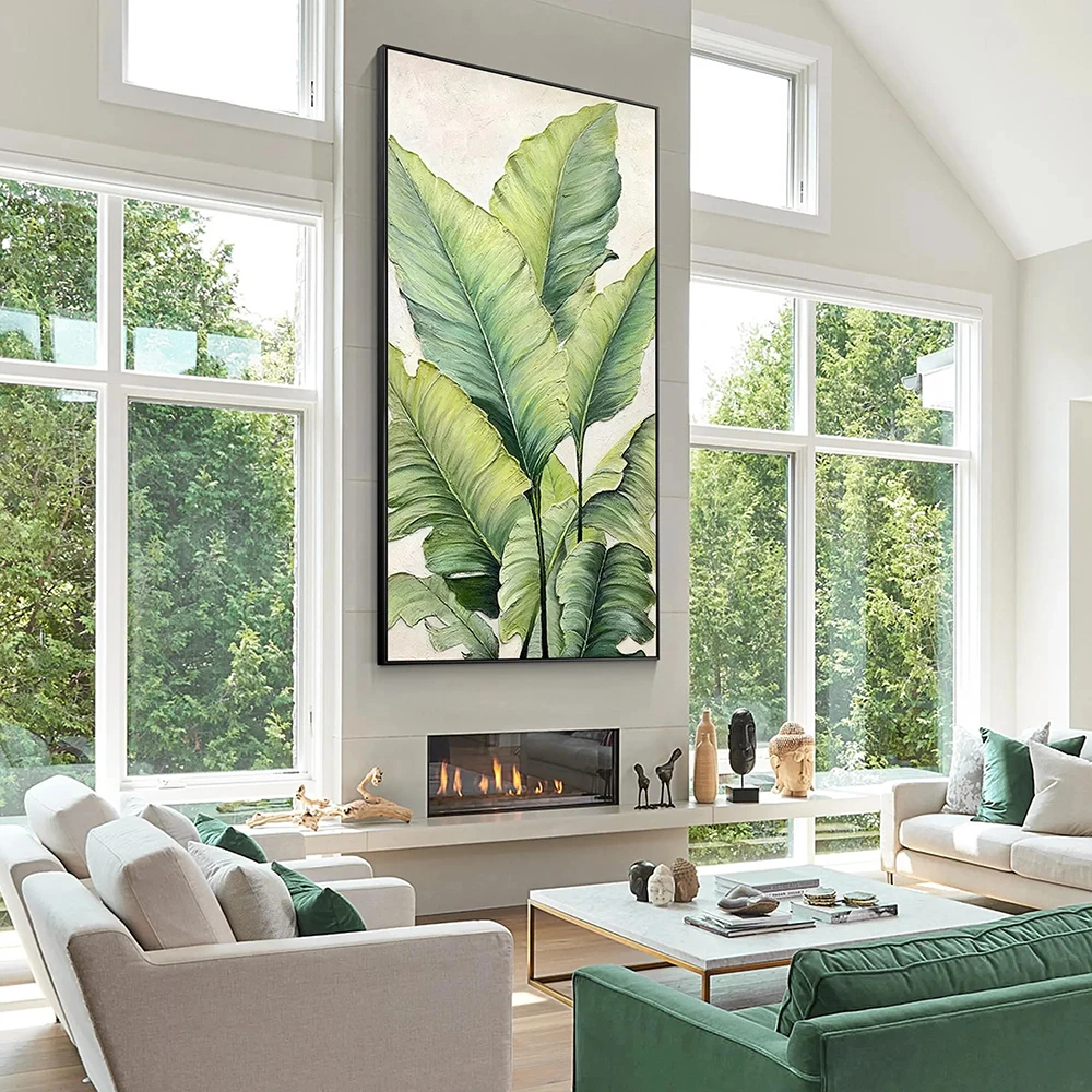 2D Flat Textured Banana Leaf Painting, No Framed Botanical Wall Art, Indoor Poster, Home Living Room, Bedroom, Kitchen
