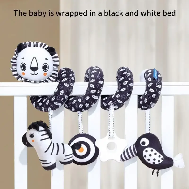 لعبة قلادة معلقة على شكل سرير حسي للأطفال من سن 0 إلى 12 شهرًا، حلزونية ناعمة من القطيفة على شكل حيوانات، رفيق حضانة حشرجة الموت