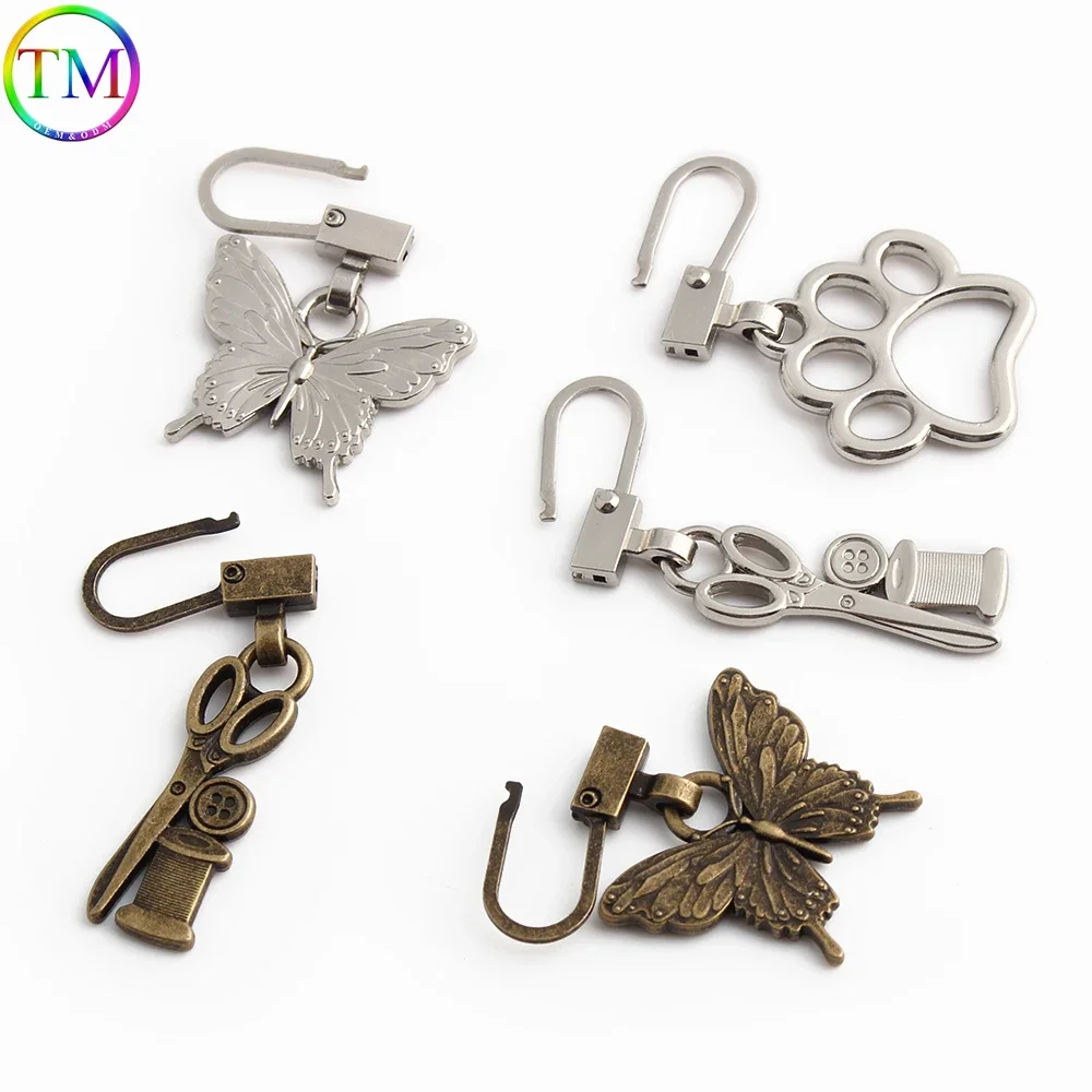 10/100/200pcs Dog/Cat/Paw Shape Metal Zipper Sliders Head For Sewing Clothing Luggage Purse Bags Removable Universal Accessories