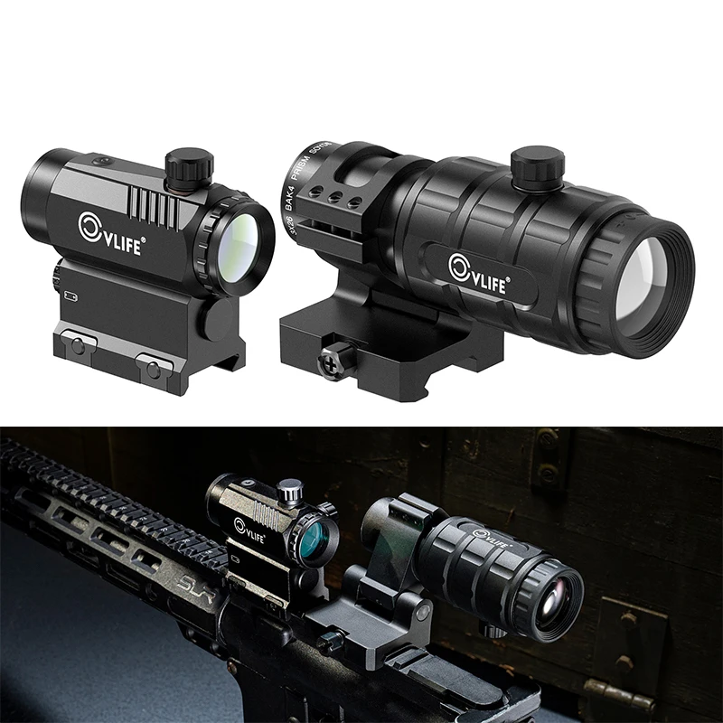 MidTen Riflescope بندقية الصيد نطاقات 3X المكبر كومبو 3 MOA نقطة حمراء الثلاثية الأبعاد ضبط السطوع التلقائي الوجه إلى الجانب #2