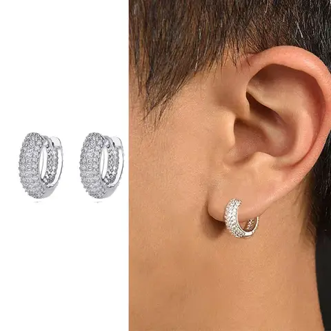 Stainless Steel Hoop Earrings For Men Cool Shiny Zirconia Small Huggie Cartilage Earring Punk Helix Tragus Piercing Jewelry