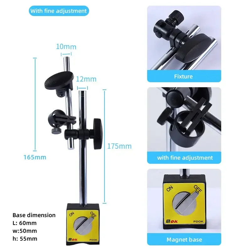 Magnetic Base Holder With Double Adjustable Pole for Dial Indicator Test Gauge Magnetic Stand With Fine Adjustment PD-112