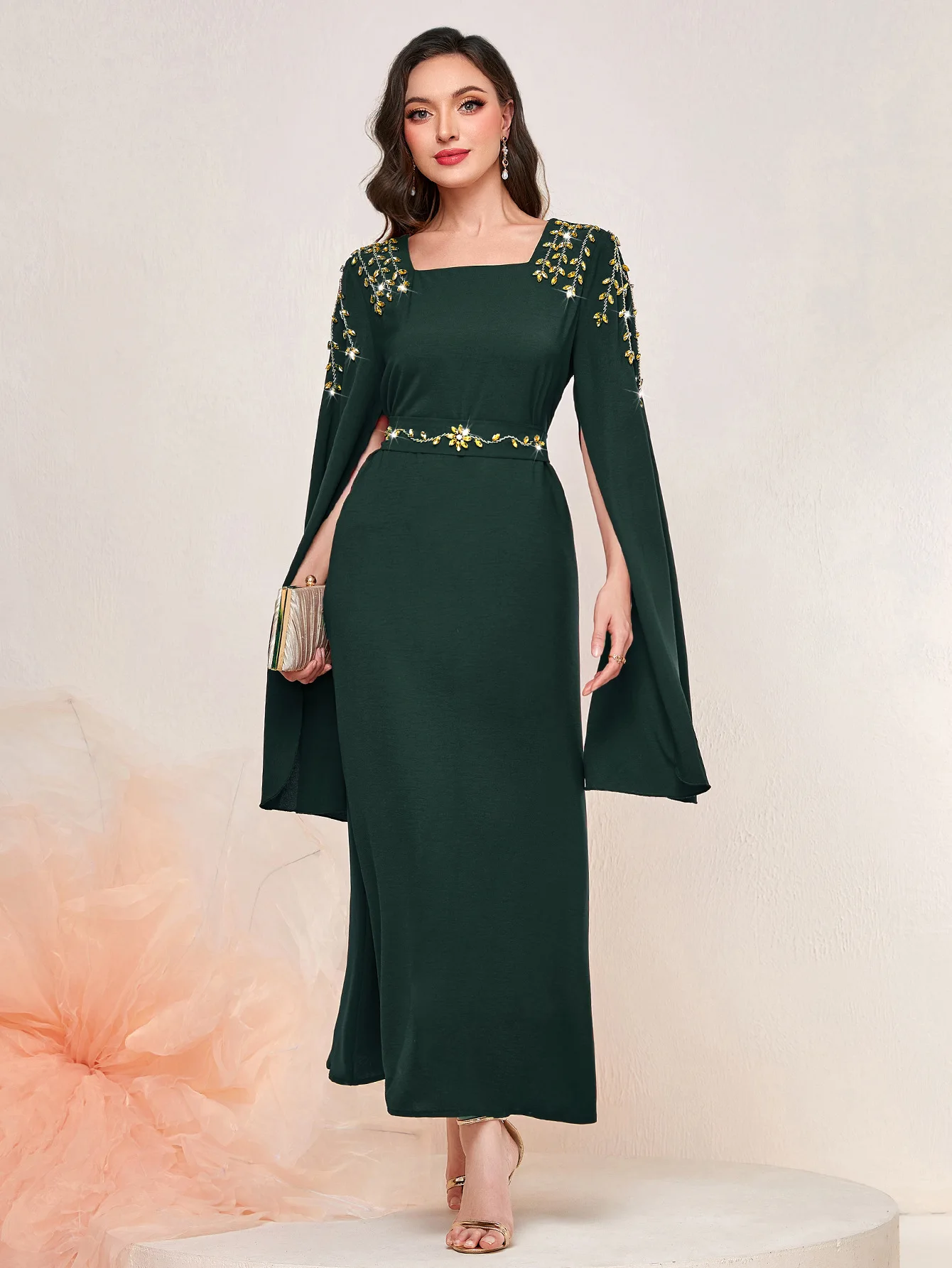 

Morocco Party Dress Kaftan Super Long Sleeve Diamond Beads Dubai Abaya Long Dress Abayas for Elegant Women Robe Musulmane Gown