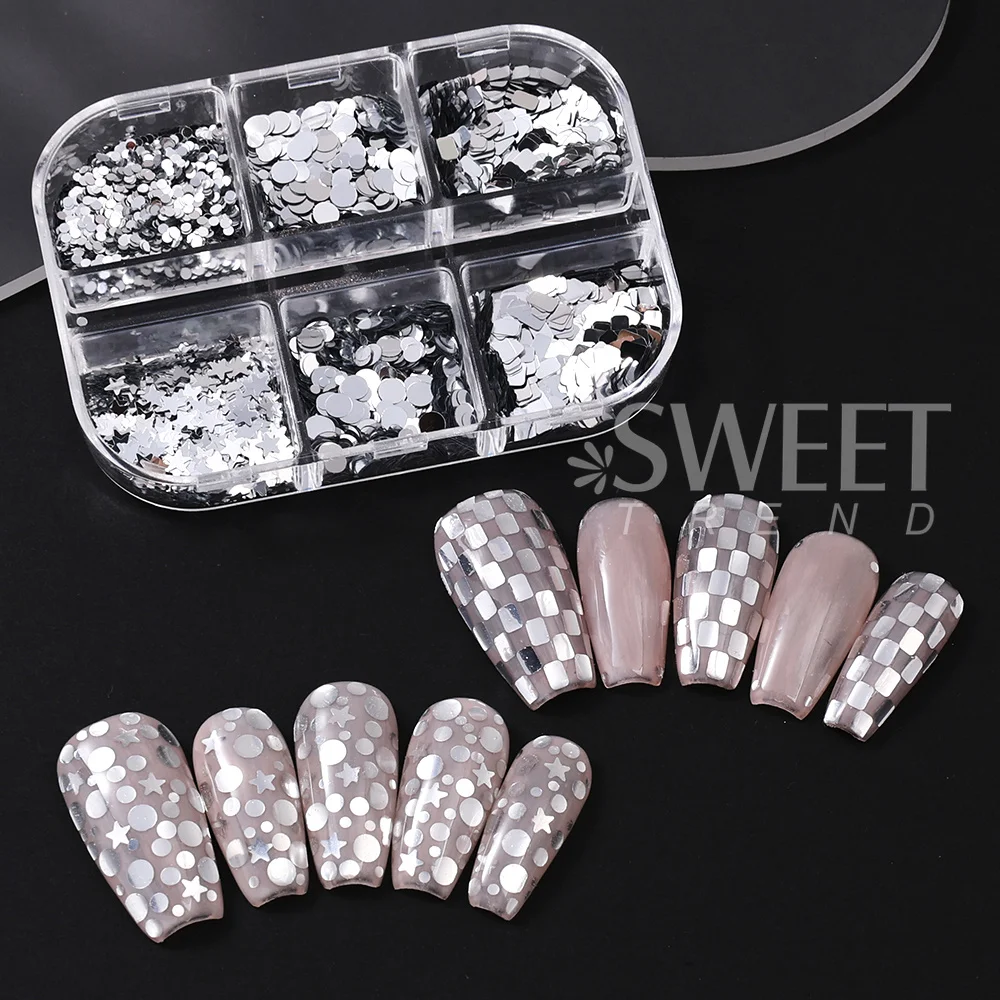 SWEET TREND-1/ 4 Boxen Mini Nail Art Polka Dot Stern Pailletten Flocken Silbern Glänzende Rechteckige Glitzer-Pailletten Zubehör für Maniküre – Detail 5