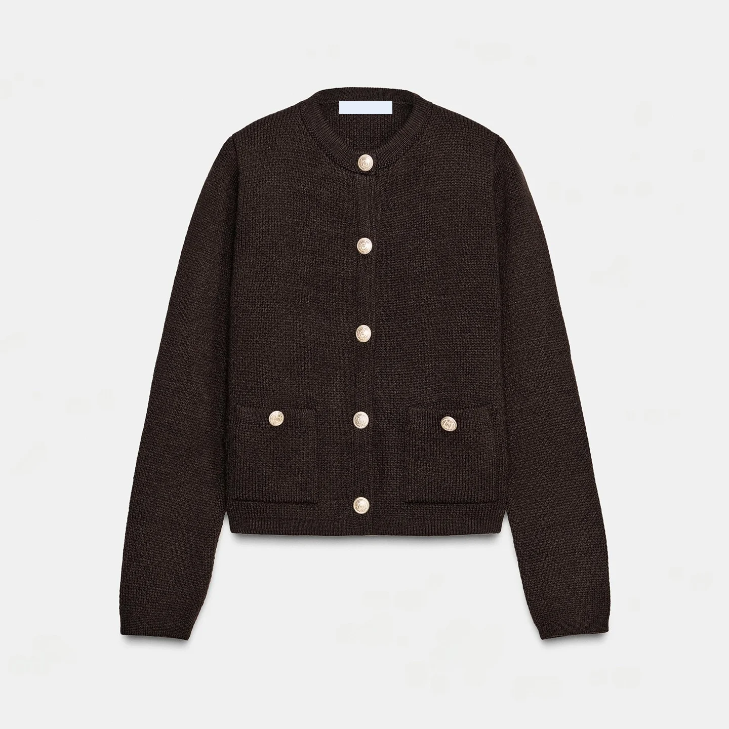 Z 여성 니트 자켓 골드 버튼 엘레 패션 2025 신상 롱 슬리브 라운드 넥 오픈 가디건 데일리용