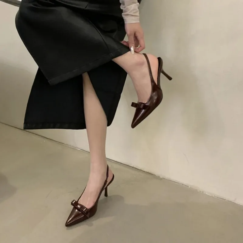 2025 Summer High Heel Women Sandals Shoes Fashion Pointed Toe Butterfly-knot Singbacks Shoes Elegant Stripper Party Sandalias