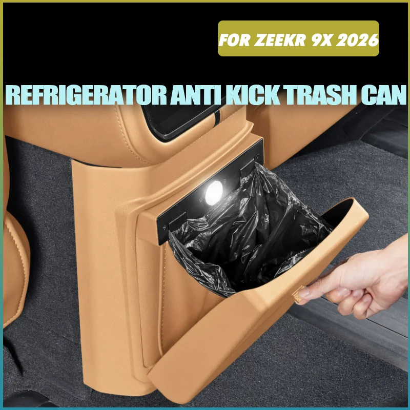 Car Middle Row Refrigerator Anti Kick Trash Can Fit for ZEEKR 9X‌ 2026 Modified with Night Light Trash Can Interior Accessories