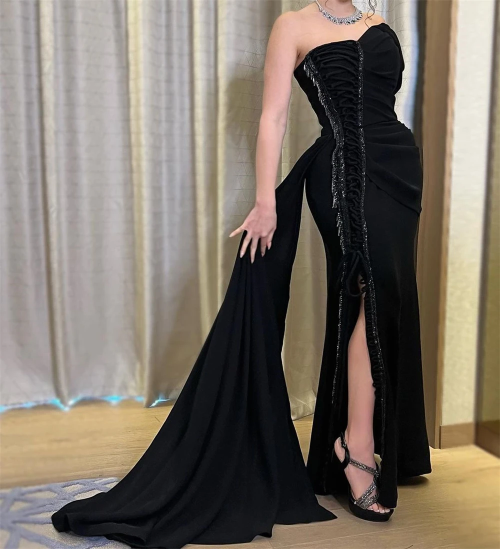 Customized Sexy One-shoulder  Sheath Evening Party Cocktail Sequin Fold  S Prom Dresses вечернее платьеплатье на выпускной فستان