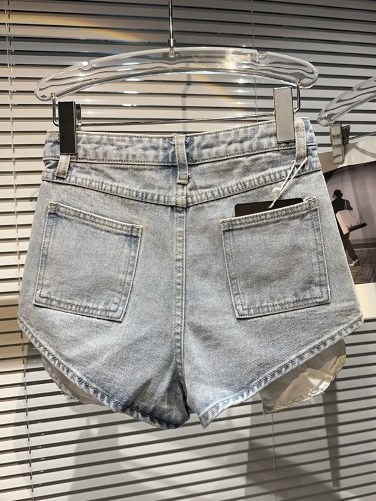 Hot Sexy Women Diamonds Pocket Denim Shorts Casual Streetwear Short Jeans Night Clubwear Female Summer Slim Fit Trousers