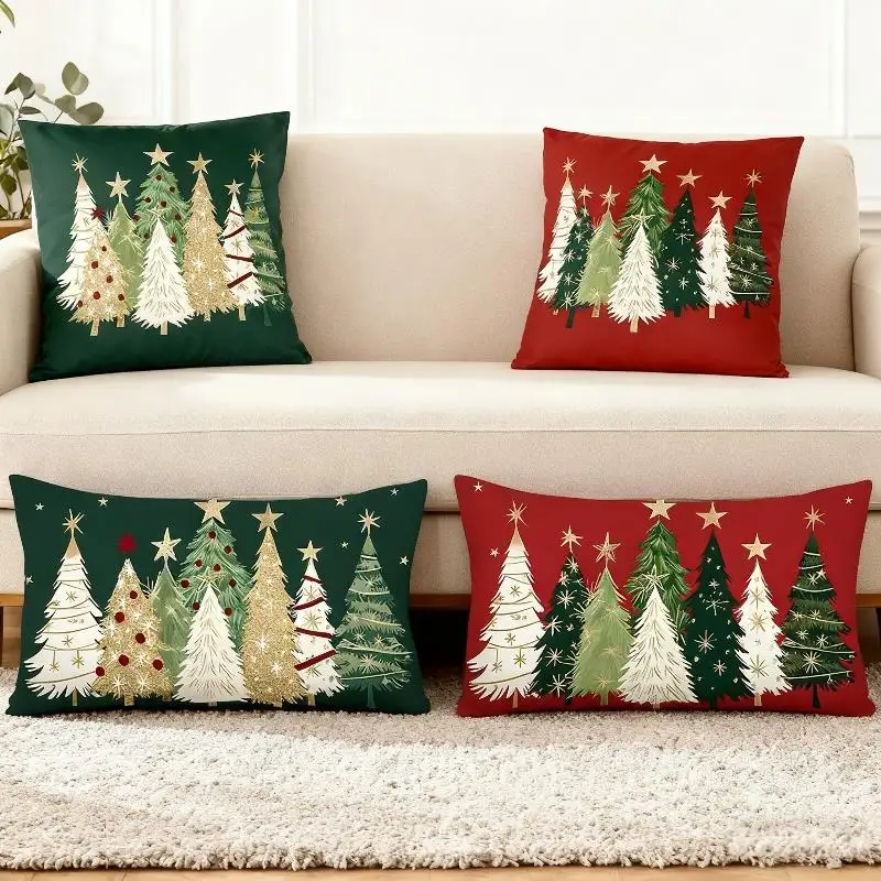 

Christmas Pillowcases Christmas Tree Snowflake Decoration Pillow Cover Sofa Cushion Home Decor Print Pillow Cover New Year Gift