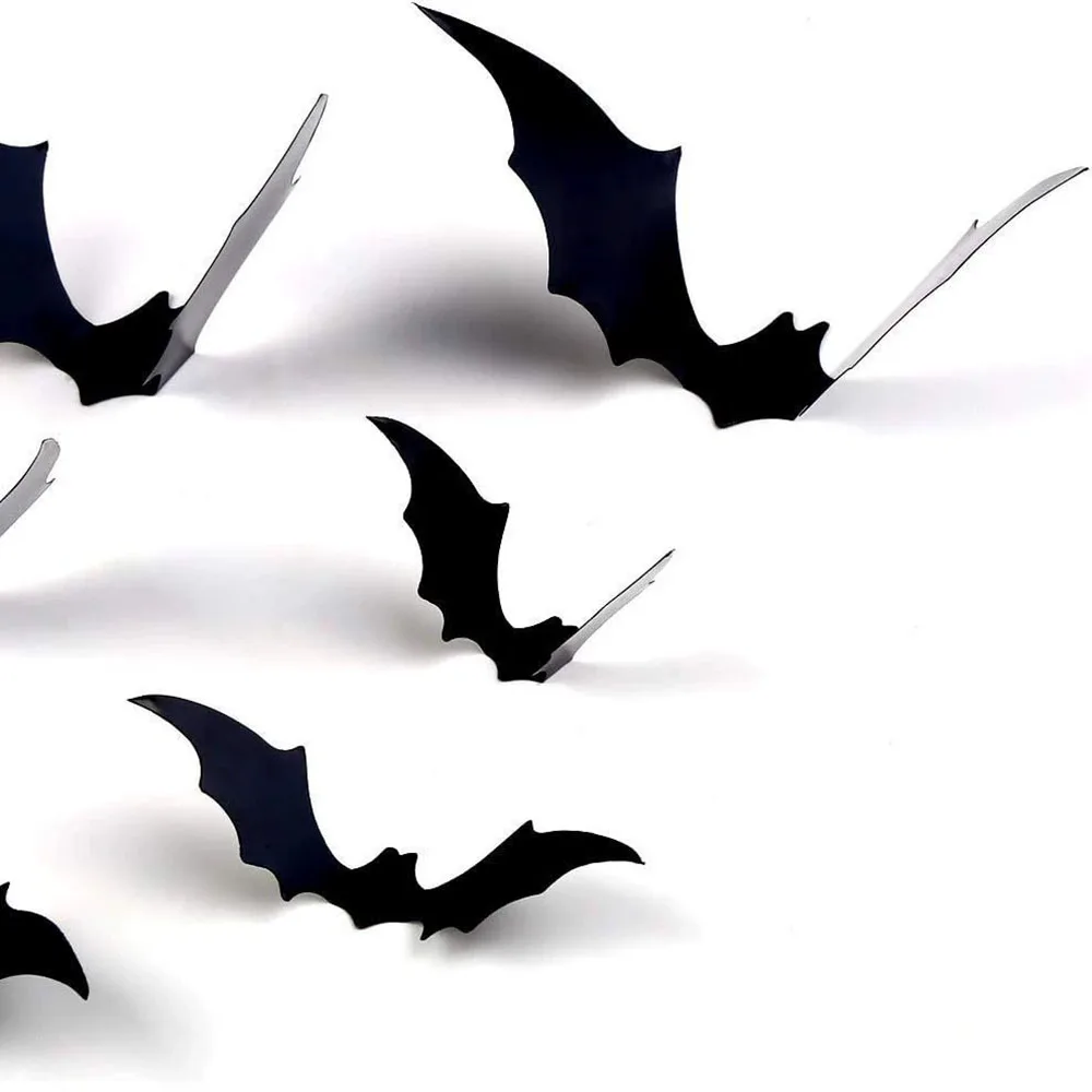 3D Black PVC Bat Spider Wall Stickers Scary Halloween Decorations Party Props DIY Home Bar Room Spooky Ornament Supplies