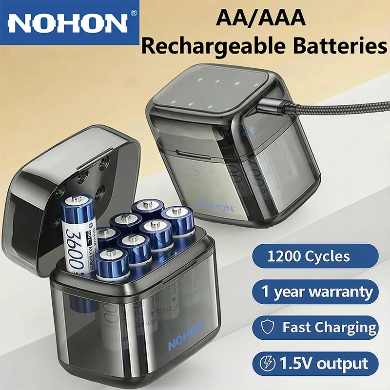 

NOHON Upgraded 1.5V Rechargeable Battery AA 3600mWh/AAA 1300mWh Original Battery for Toy Game Console Remote Control Doorbell