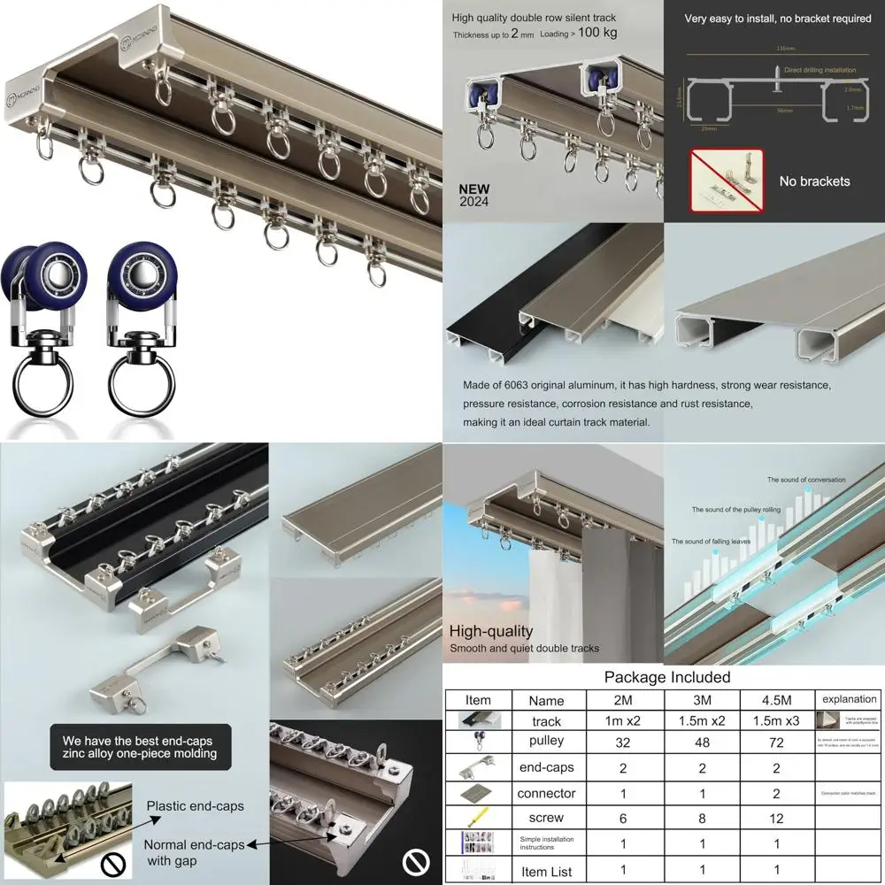 مسار ستارة منزلقة مثبت على السقف بسكة مزدوجة بلون الشمبانيا، طول 3 أمتار #1