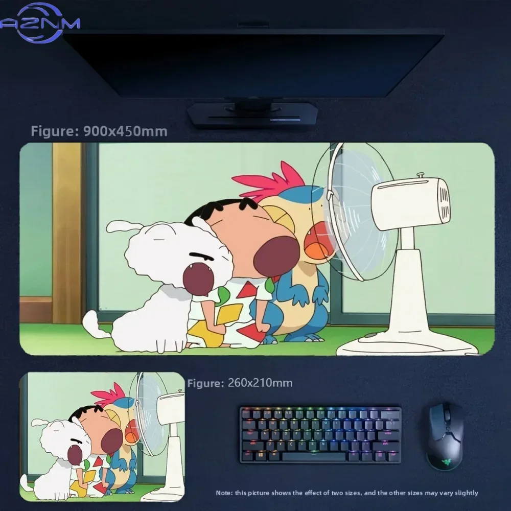 Anime Crayon Shin‑chan Blowing Electric Fan Summer Scene Large Mousepad, Rubber Non‑Slip Extended Gaming Desk Mat, Waterproof An