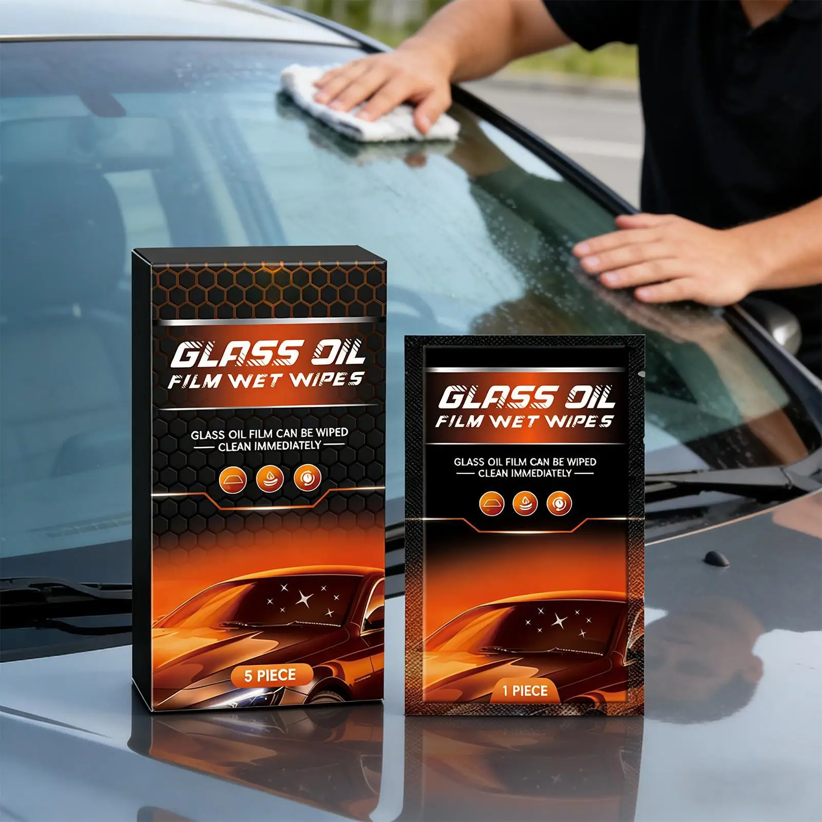 

5Pcs Car Glass Oil Film Removal Wipes Car Window Glass Oil Film Remover for Automotive Truck SUV Vision Clarity Visibility