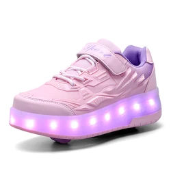 Scarpe da Skate a rotelle ragazzi ragazze luci lampeggianti scarpe a rullo a due ruote scarpe da ginnastica luminose a Led scarpe Casual da esterno per bambini