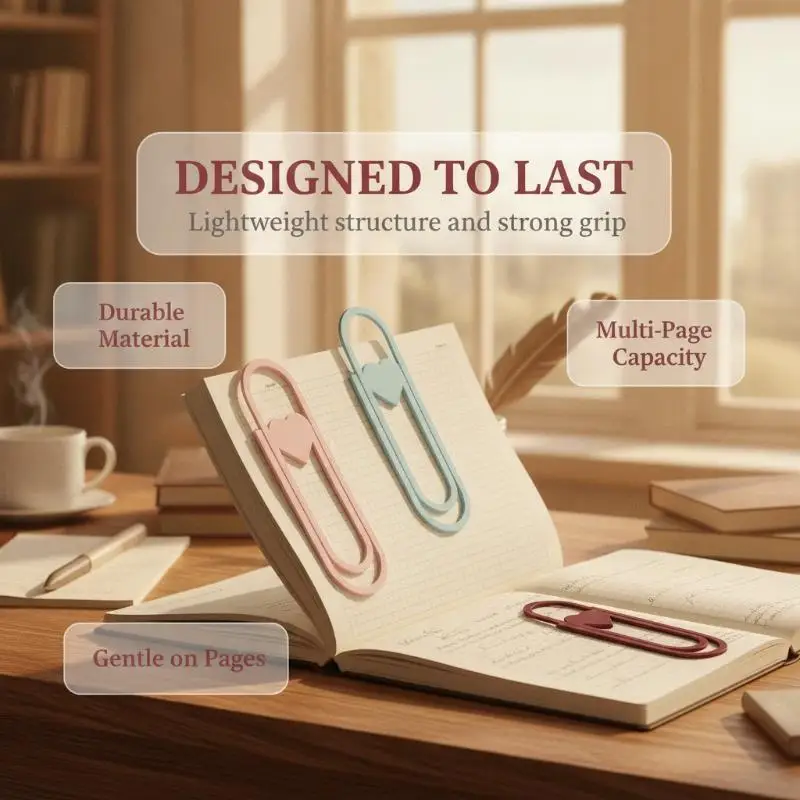 Wooden Heart Binder Clips Oversized Decorative Paper Clip Bookmark for Office School Stationery Organizing