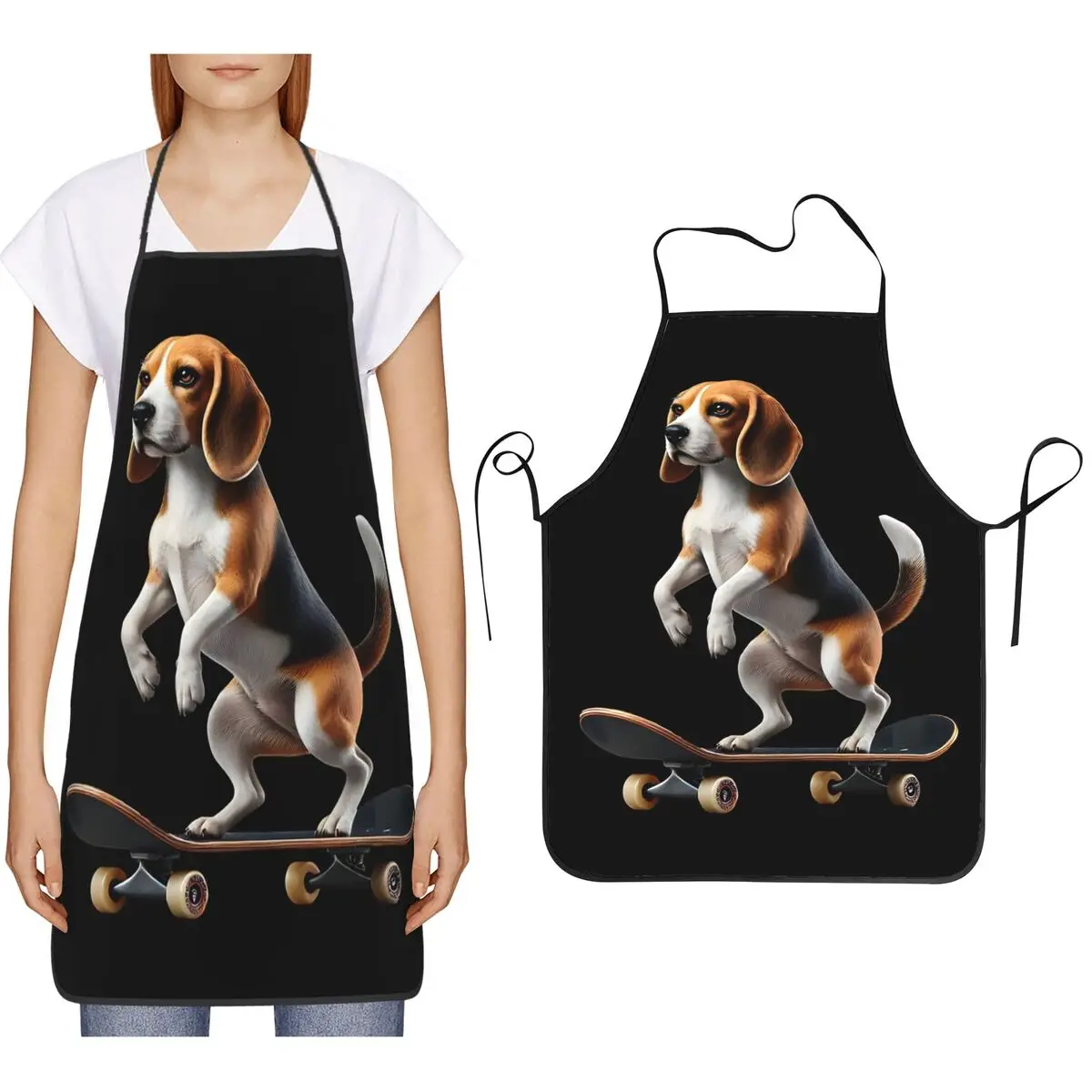 Beagle Riding A Skateboard Aprons Chef Cooking Cuisine Tablier Waterproof Bib Kitchen Cleaning Pinafore for Women Men Gardening