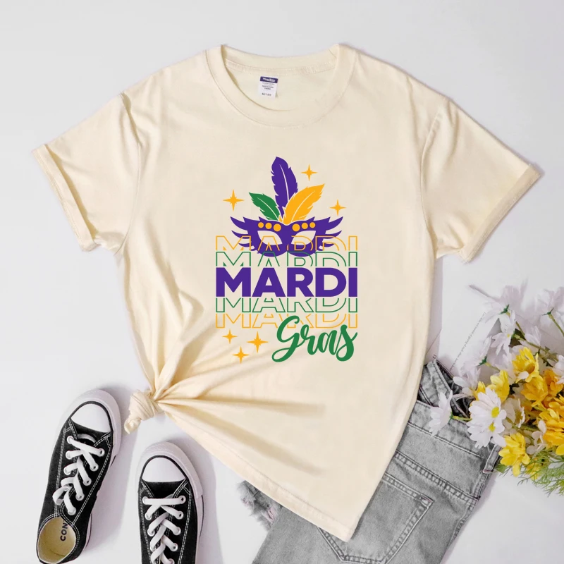 100% Cotton Mardi Gras T-Shirt Sassy Fat Tuesday Gift Shirt Retro Women Louisiana Saints New Orleans Festival Carnival Tee Top