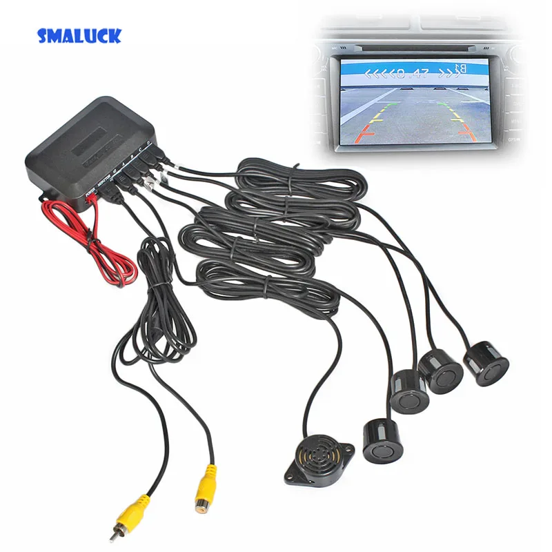 SMALUCK Car Reverse Video Parking Radar Sensor Rear View Backup Security System Sound Buzzer Alert Alarm for Camera Car Monitor