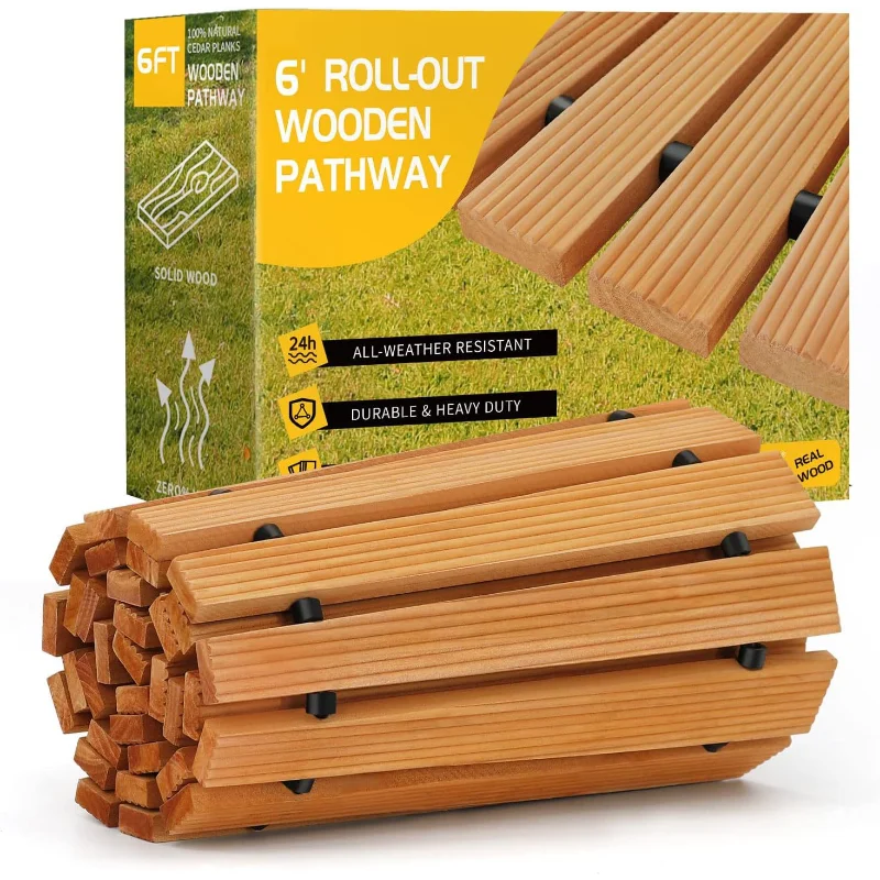Solid Cedar Boardwalk Garden Path Weather Resistant Lawn Stepper Portable Courtyard Flooring for Villa Camping Photo Shoot