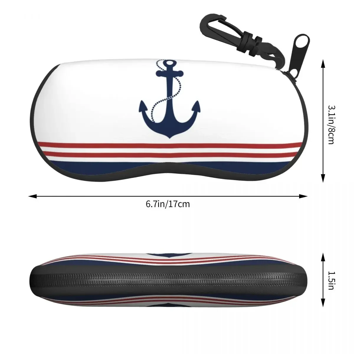 Nautical Navy Blue Anchor With Stripes Eyeglass Glasses Case Men Women Soft Sailing Sailor Sunglasses Protective Box