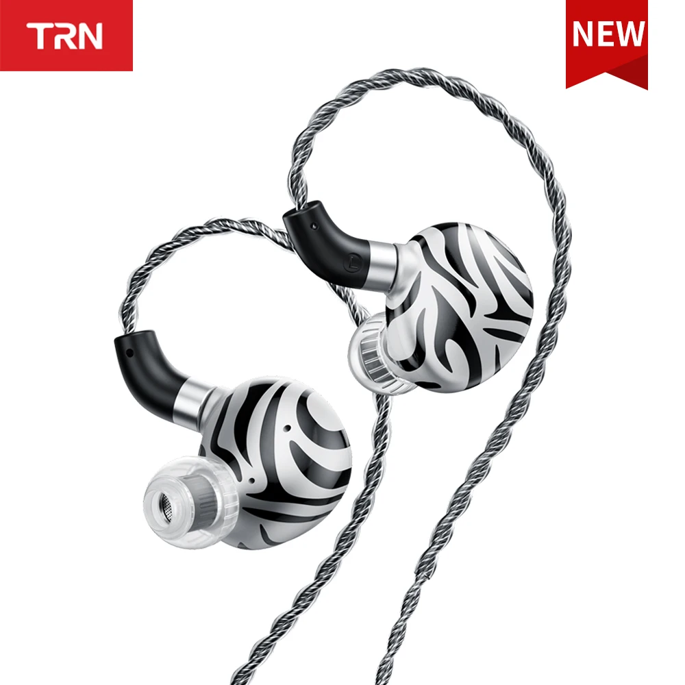TRN White Tiger Hybrid Auriculares de diafragma plano con controlador dinámico dual y cable híbrido plateado de alta calidad