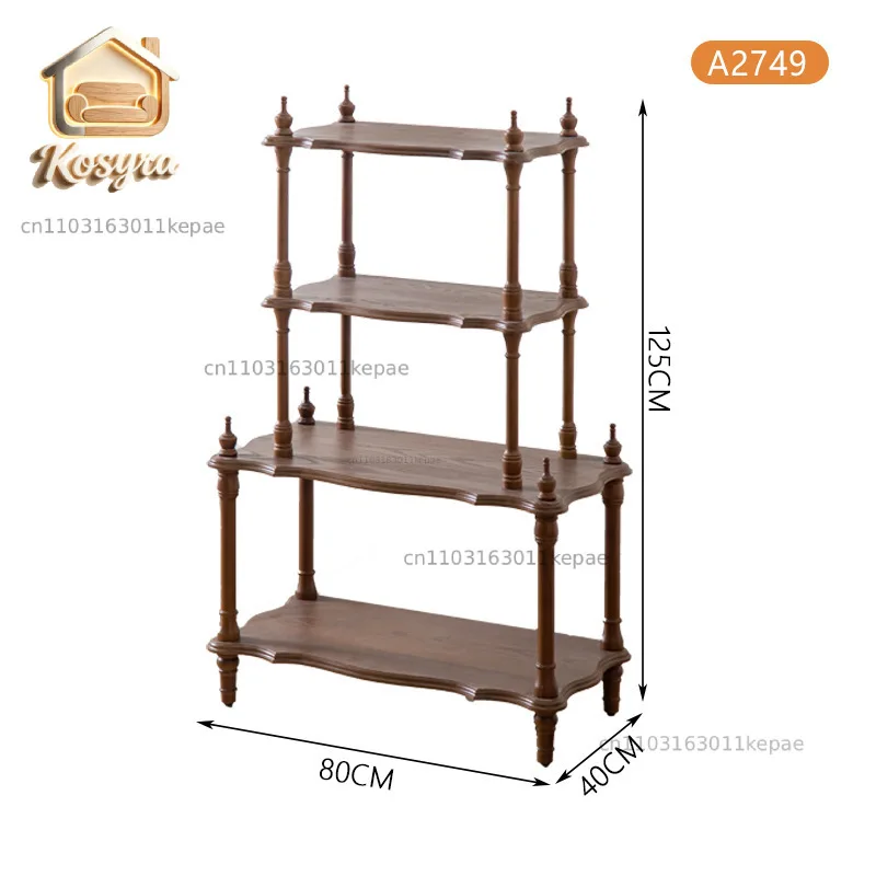 Medieval style solid wood multi-layer rack, wabi sandy wind walnut color restaurant Bogu rack, flower shop decorative potted