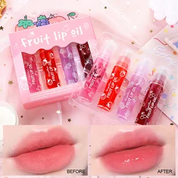 4pcs Fruity Flavors Rolling Ball Lip Oil Set Crystal Jelly Moisturizing Lip Oil Lip Glow Oil Moisturizing Lip Balm Plumping Lip