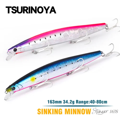 Imagen 1 del producto TSURINOYA STINGER 163S señuelo de pesca de agua salada 163mm 34,2g rango de buceo 40-80cm hundimiento costero Minnow cebo duro lubina Flounder