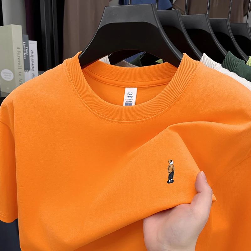 

Man High-End T-Shirt Embroid Round Neck Solid Color Summer New Top Japan-Style Fashion Short Sleeve Leisure Versatile Simple Hot