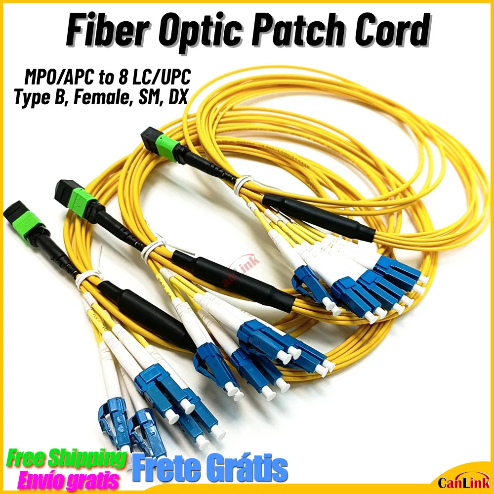 2PCS Fiber Optic Breakout Cable MPO APC to 8 LC/UPC SM Duplex OS2 Yellow MPO Assembly Type B Fanout Patch Cord for Data Center