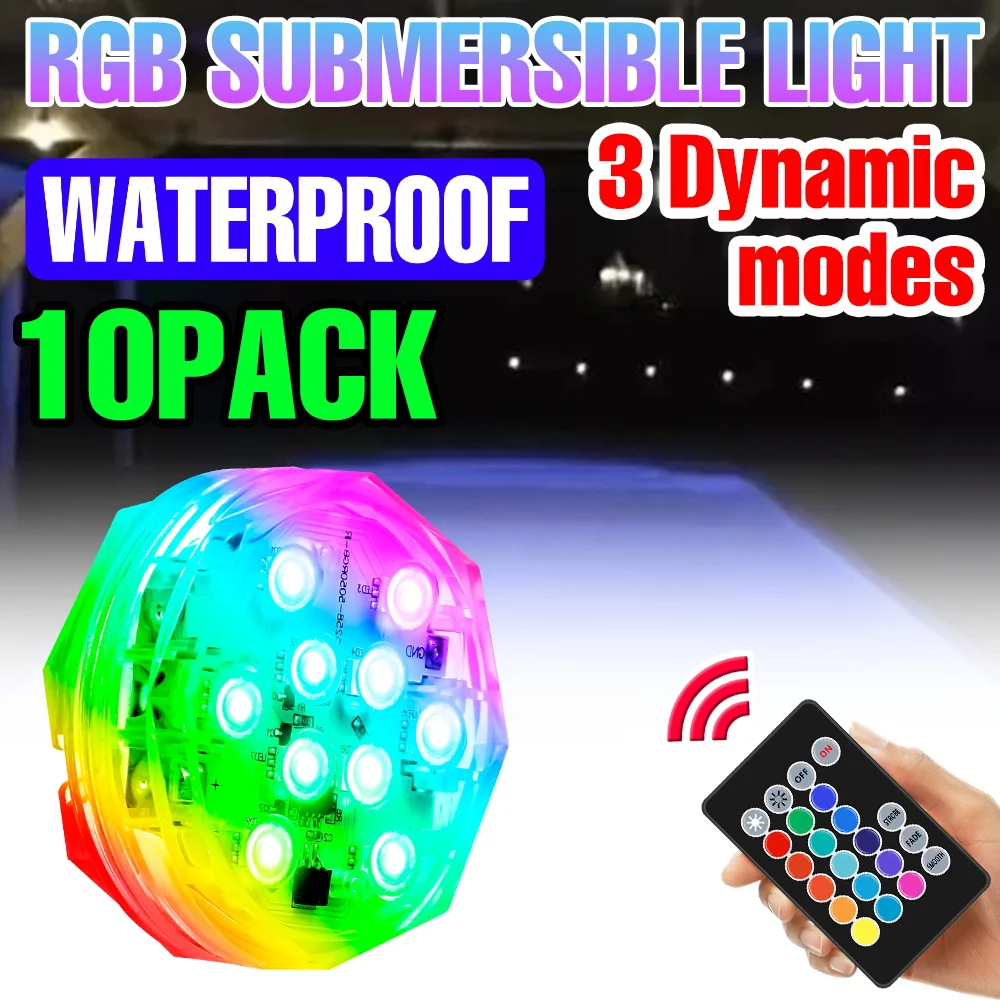 

10 упаковок RGB светодиодных светильников для бассейна, подводная погружная лампа, водонепроницаемая свадебная ваза с рыбной миской, украшение, атмосферное освещение