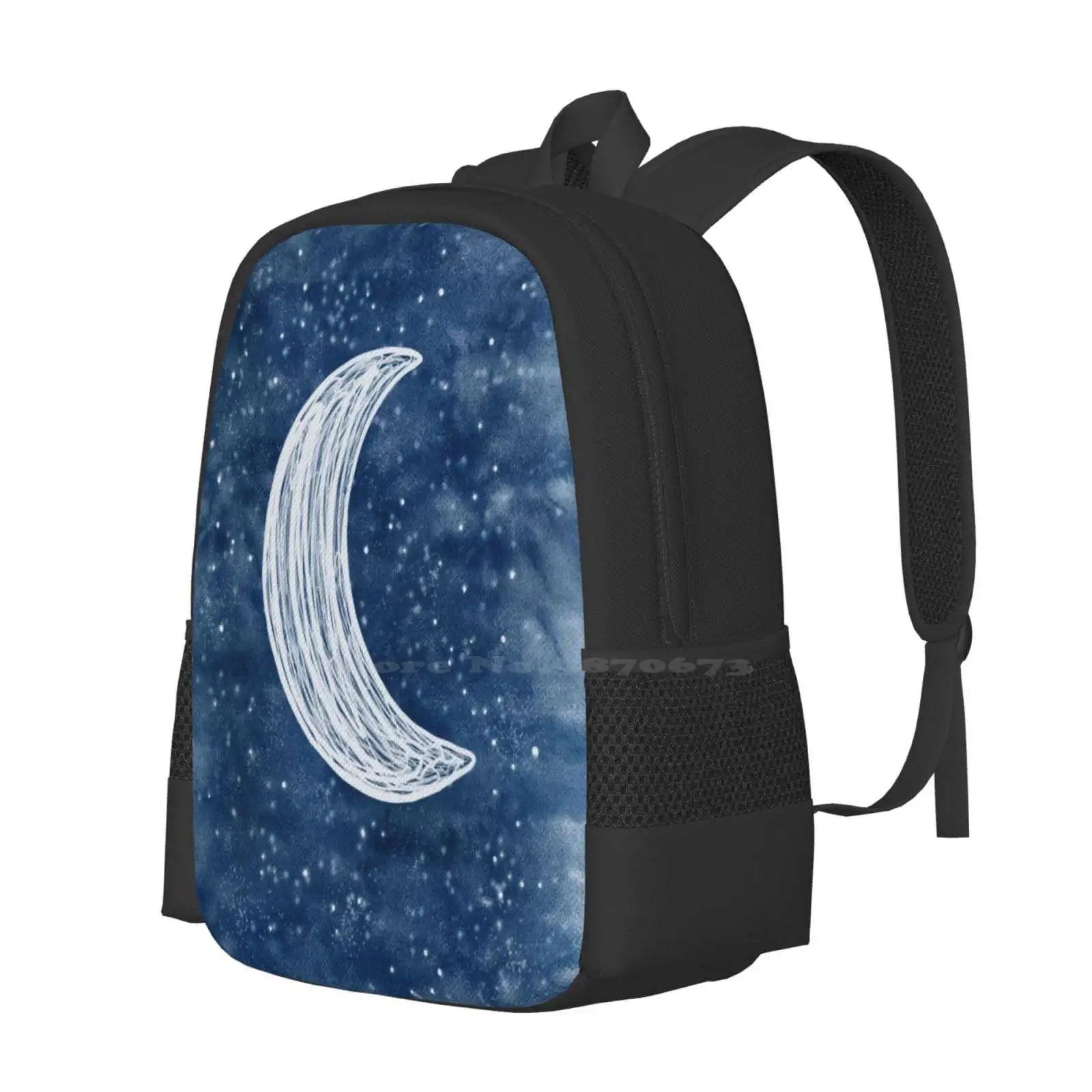 Stars And Moon Pattern Hot Sale Backpack Fashion Bags Moon Stars Night Sky Blue Sky Watercolor Phone Hippie Textile