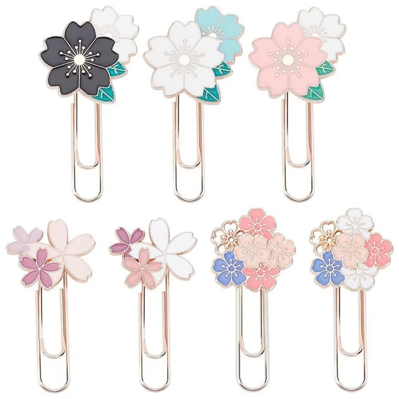 Gfc-7Pcs Cherry Blossom Paper Clips, Cute Colorful Sakura Paperclip Planner Accessories for Office Supplies Students Marking