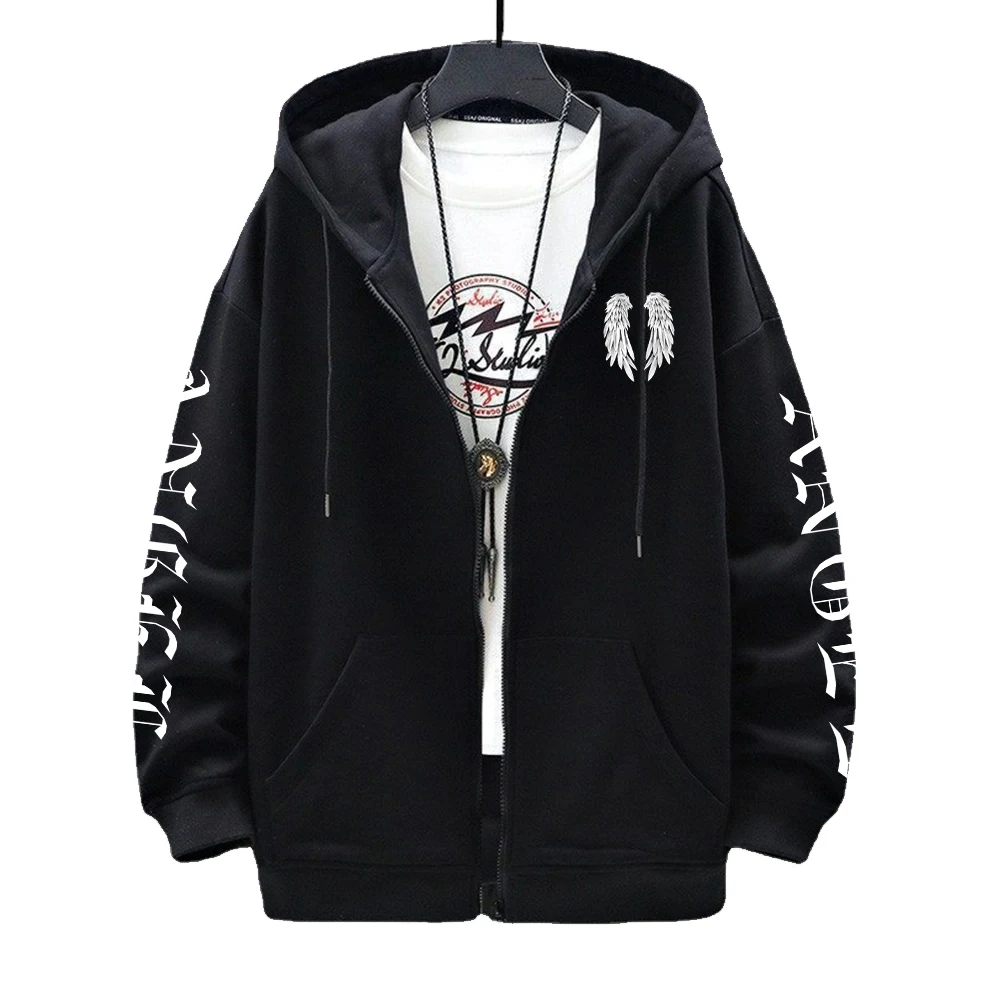 Angel Wings Personality Pattern Female And Man Zip Hoodies Harajuku Fleece Hooded Fashion Casual Pullovers Hip Hop Loose men Top