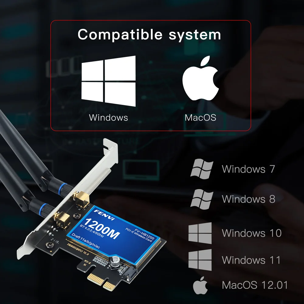 Pulpit FV-HB1200 dwuzakresowy 2.4G/5Ghz 802.11ac wireless-ac karta WiFi Bluetooth 4.0 PCI-E Adapter dla Mac/Hackintosh/Windows