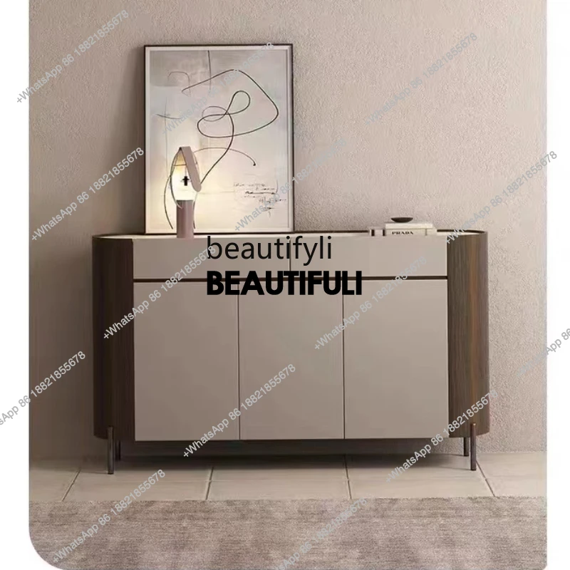 

Light Luxury Italian Shoe Cabinet Side Cabinet Reliable Wall Integrated Rock Board Surface Circular Arc Storage Entrance Cabinet