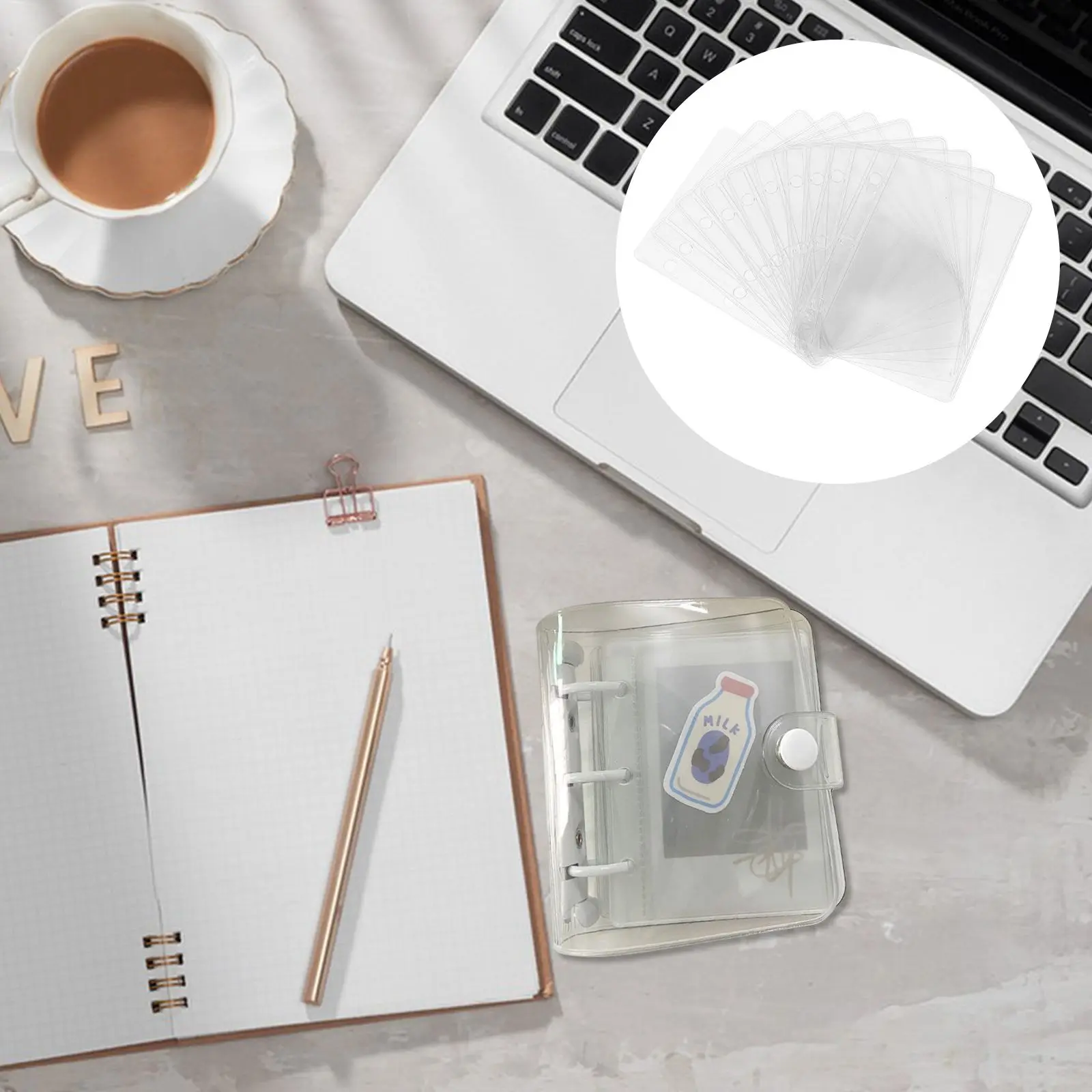 10 Pcs Binder Substitute Paper PVC Transparent Pocket 3 Hole Loose Leaf Mini Insert Book Envelope Storage Office Travel