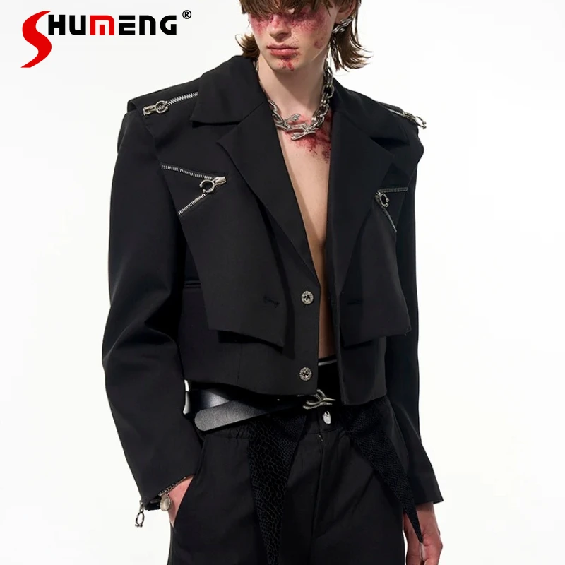 

Men's 2025 Spring New Original Men's Zipper Design Tailored Coats Trendy Blazers Fashion Faux Two-Piece Short Style Suit Jackets
