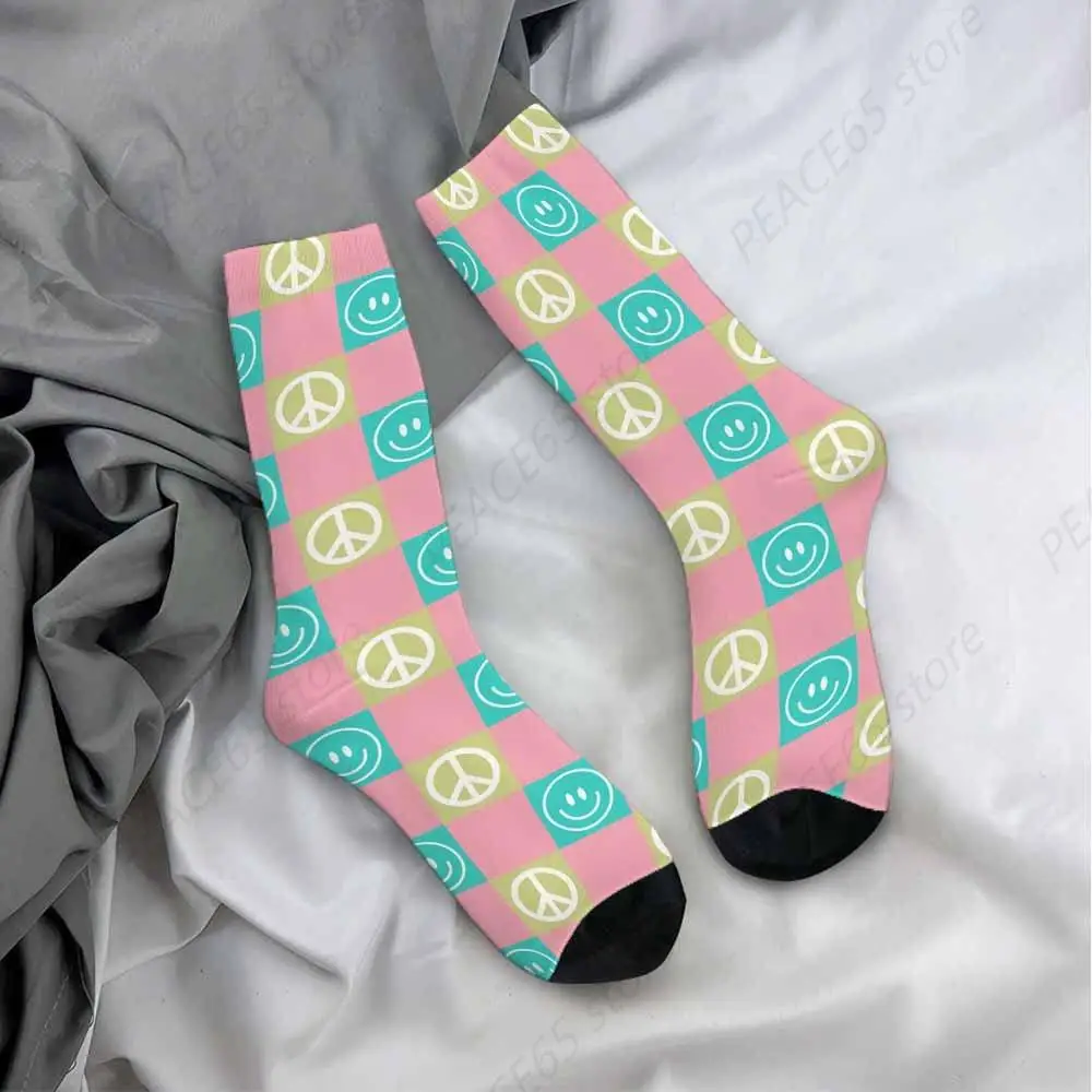 Socks Checkered Smileys Athletic Crew Socks Peace Symbol Pattern for Men Women Cool Cute Crazy Funny Sport Colorful