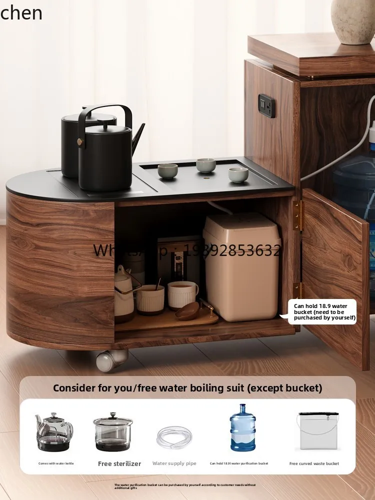 

Mobile Solid Wood Cart for Home Living Room Sofa Side Table Rotating Tea Cabinet Rock Board Tea Table